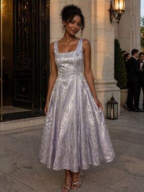 Vintage Scott McClintock Lavender Floral Brocade Midi Dress